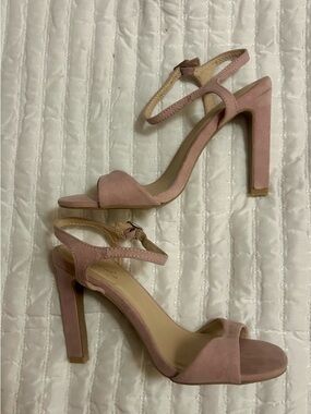 Qupid Blush Pink Suede Open-Toe Ankle Strap Heels